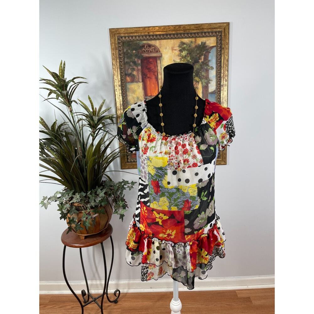 Cato Knee Length Dress Girls Size L(12/14) Multicolor Ruffle Hem Patchwork Boho